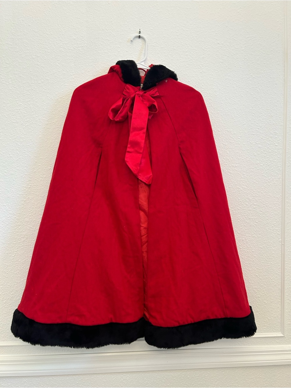 Red Vintage Holiday Cape Coat with Black Trim